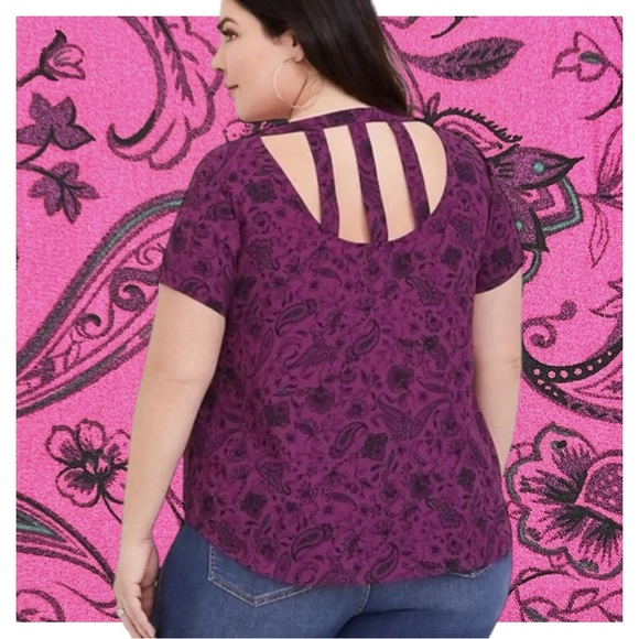 Torrid Purple Paisley Top Size 12 Large (0) Abbey Georgette Cage Back Blouse LNC - Picture 10 of 10